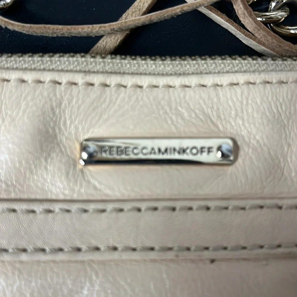 Rebecca Minkoff Mini MAC Tan leather Crossbody Gold Hardware fringe on zippers